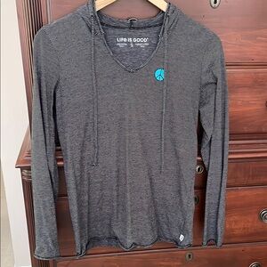 Life is Good Black and Gray Striped Hoodie